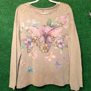 786 Butterfly Print Long Sleeve Top